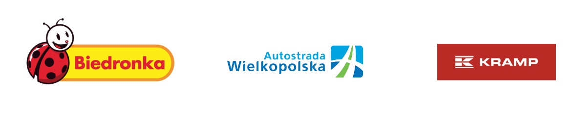 Logotypy Biedronki, Autostrady Wielkopolskiej i firmy KRAMP